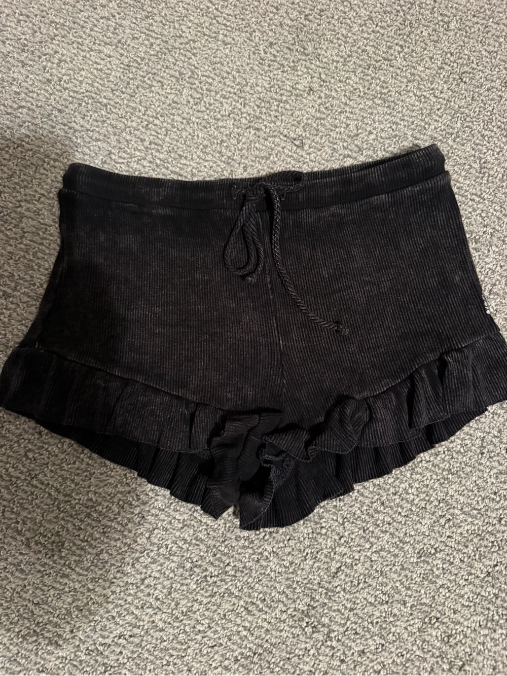 FP Movement by Free People Black Ribbed High-Waist Ruffle Shorts